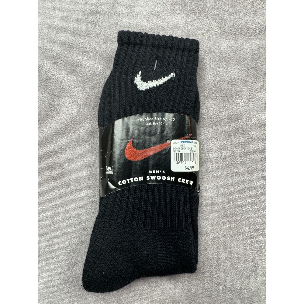 VTG 90s Nike Cotton Swoosh Crew Socks Black Made In USA New Old Stock 10-13